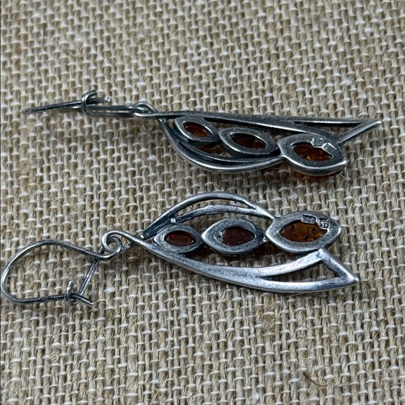 Elegant Silver and Amber Earrings sterling 925 - Picture 3 of 4